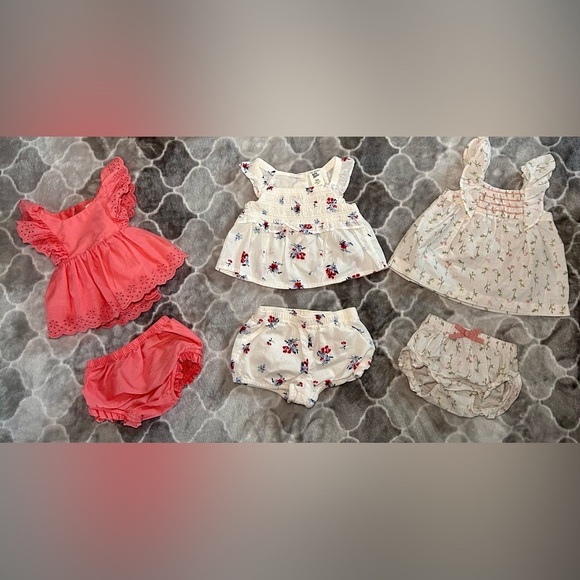 6 Piece Baby Girl Top & Bottom Matching Set Bundle- Size 0-3 - Picture 1 of 15